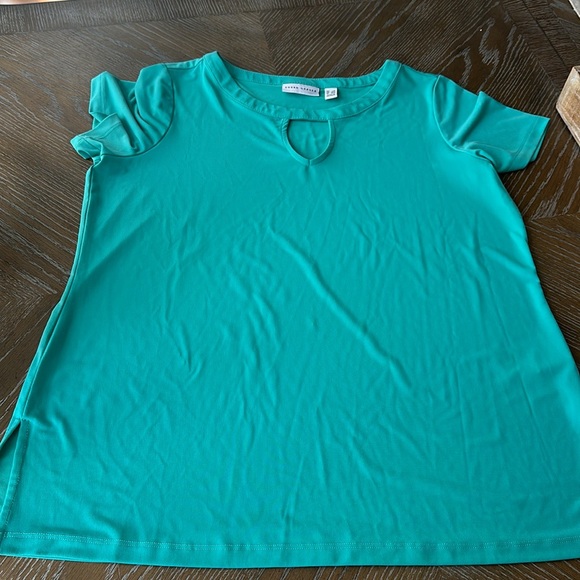 Susan Graver Beige and Teal Tops - Picture 4 of 5
